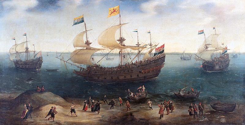Hendrik Cornelisz. Vroom The Amsterdam fourmaster De Hollandse Tuyn and other ships on their return from Brazil under command of Paulus van Caerden. oil painting picture